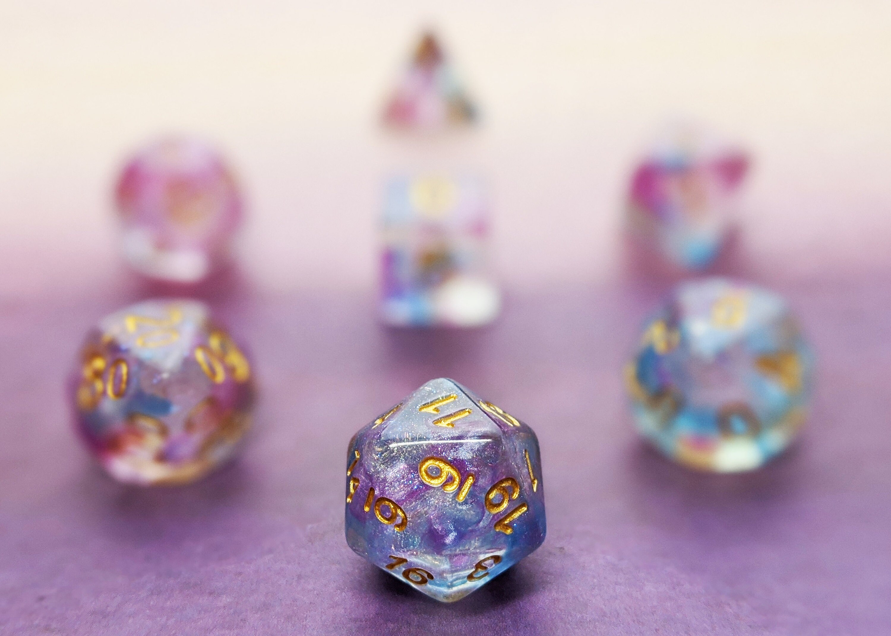 Orion Nebula Polyhedral Dice Set - Clear with Blue and Purple Swirls …