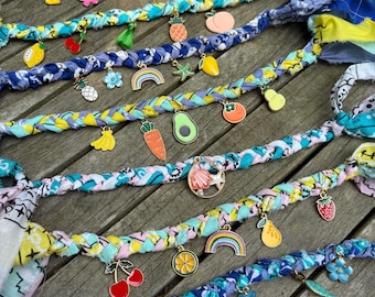 Hand Braided Bandana Charm Bracelet/Anklet. Fun, Summer Charm Bracelet, Teen Braided Bandana Charm Bracelet/Anklet