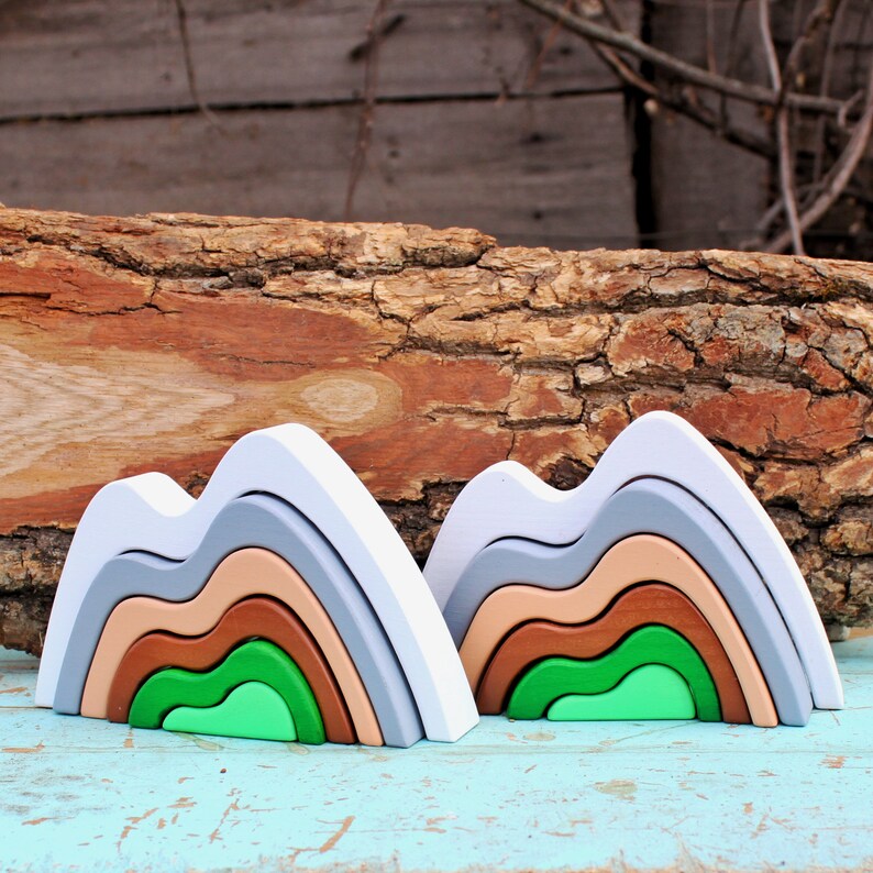Mountain toy Wooden Toy Mountain Block Wood Stacking Nursery Etsy