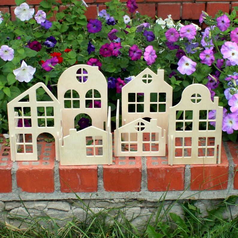 Wooden House Block Set Building block houses Natural Waldorf toy Wood toy plywood house Montessori toy Educational toys Constructor Gift boy