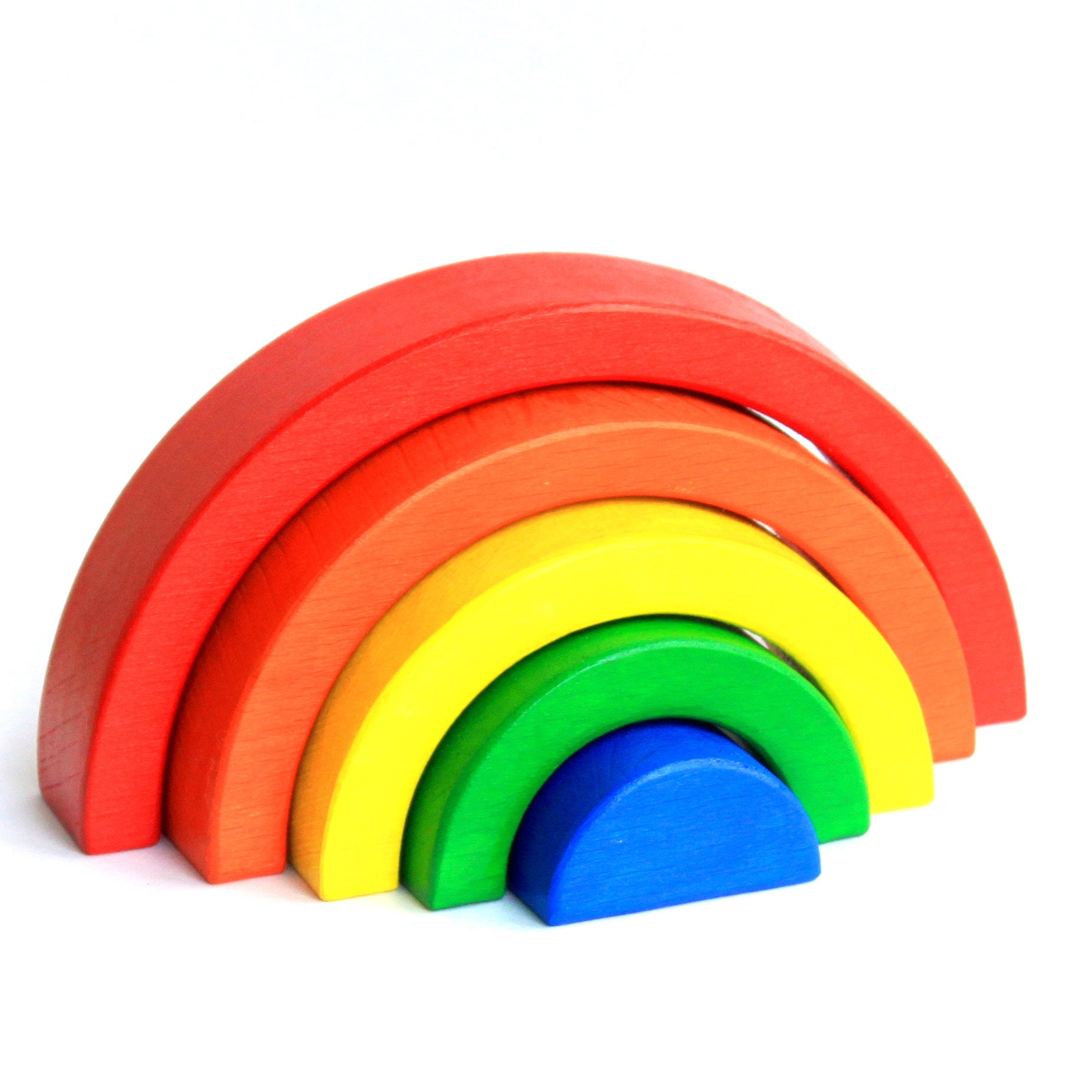 Rainbow Stacker 5 colors Wood Waldorf Montessori Toy Puzzle Etsy
