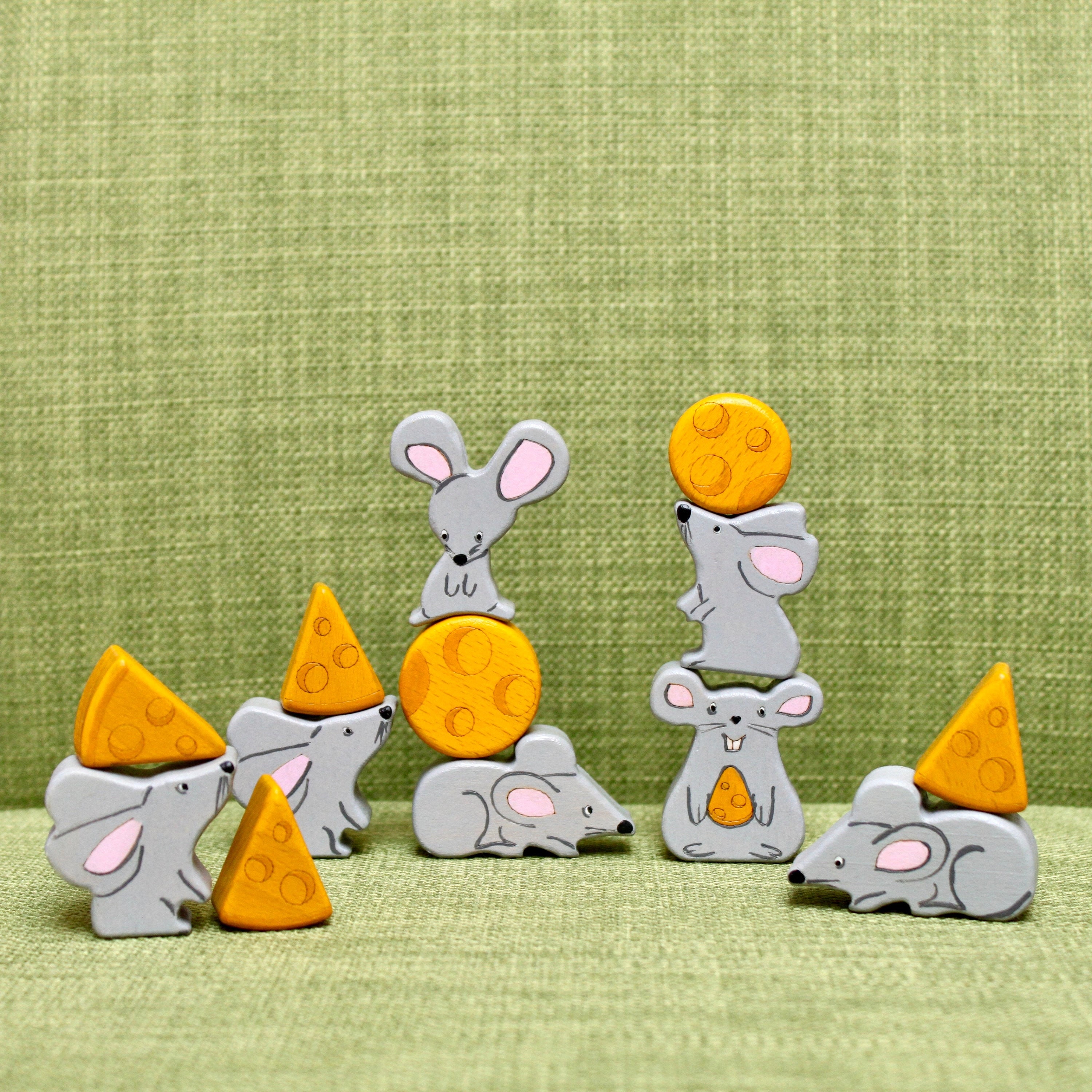 Wooden little mice 13 pcs Wooden Mouse and Cheese wood toy Etsy