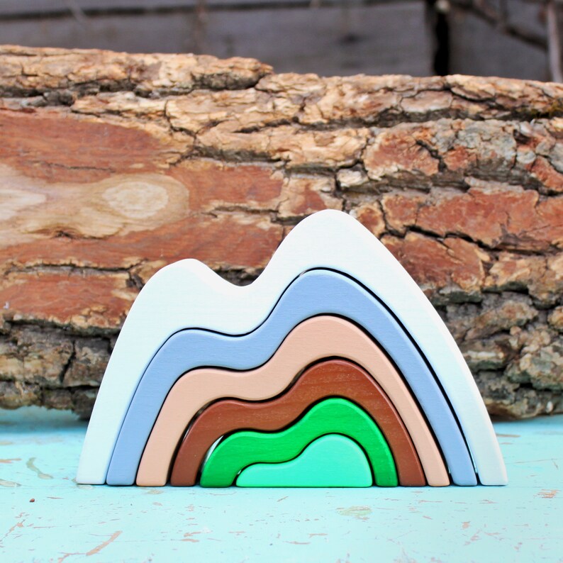 Mountain toy Wooden Toy Mountain Block Wood Stacking Nursery Etsy