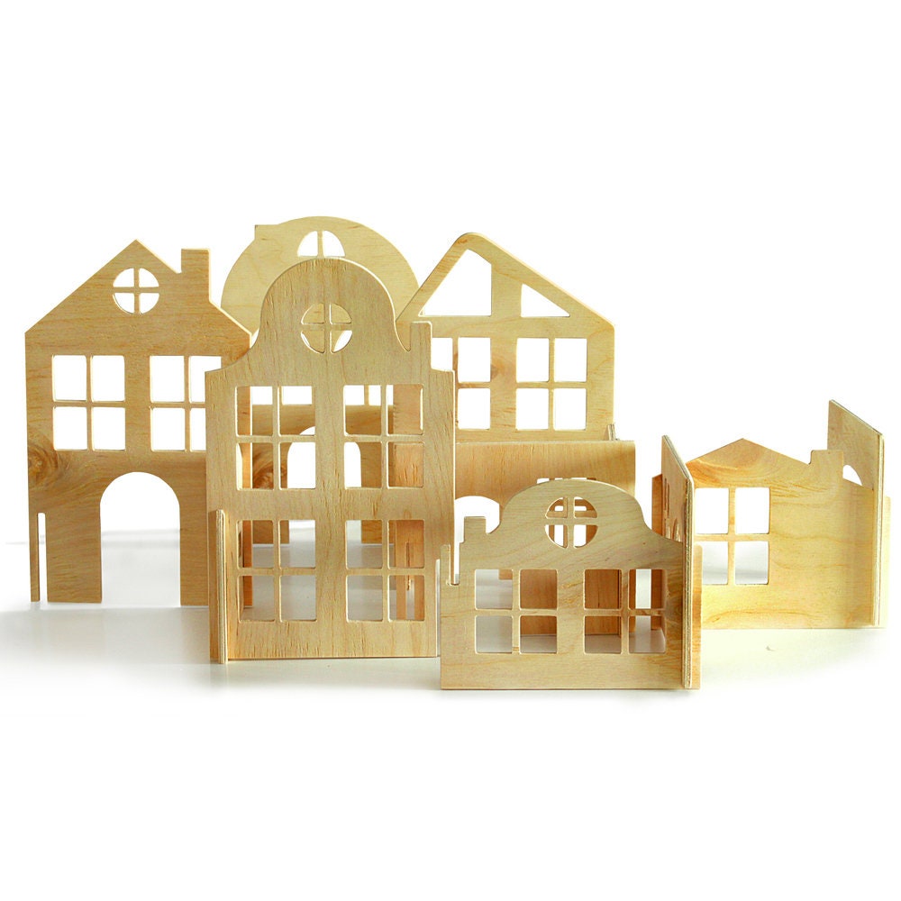Wooden House Block Set Building block houses Natural Waldorf Etsy