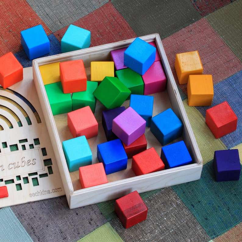 30 Multi-colored BIG cubes Building blocks Waldorf toys Wooden | Etsy