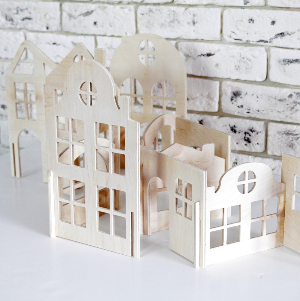 Wooden House Block Set Building block houses Natural Waldorf Etsy