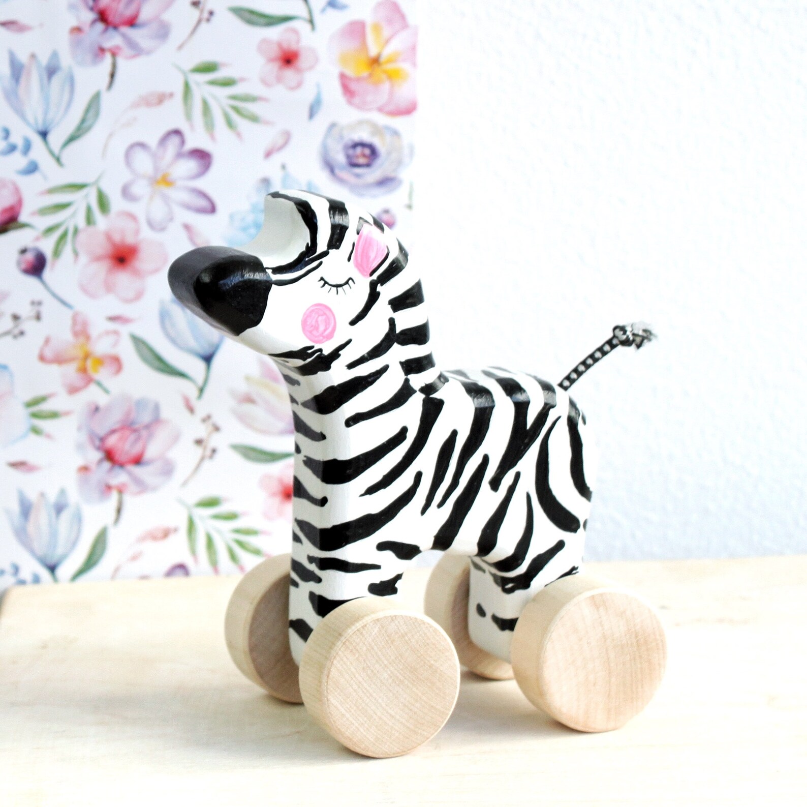 Wood Zebra on Wheels Zebra animal toy Pull Toy Animals of Etsy