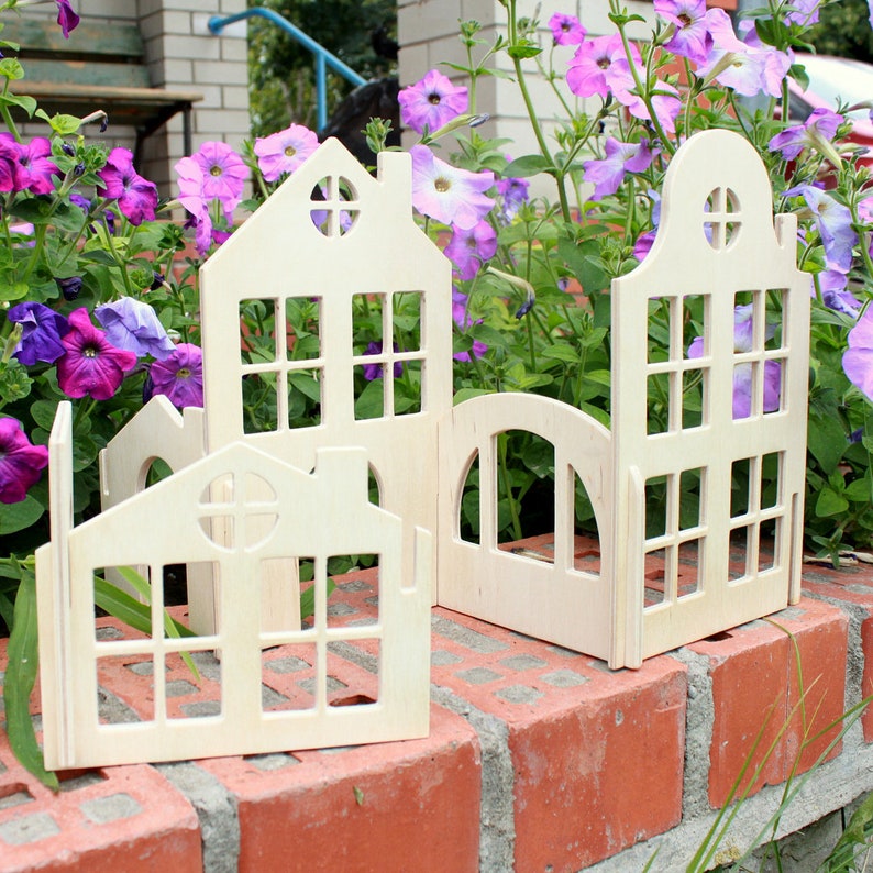 Wooden House Block Set Building block houses Natural Waldorf Etsy
