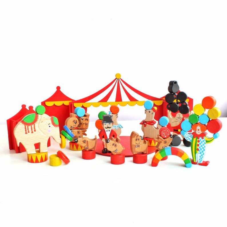 BIG SET Circus 60 pcs Wooden toy Circus Animals Nature table Etsy