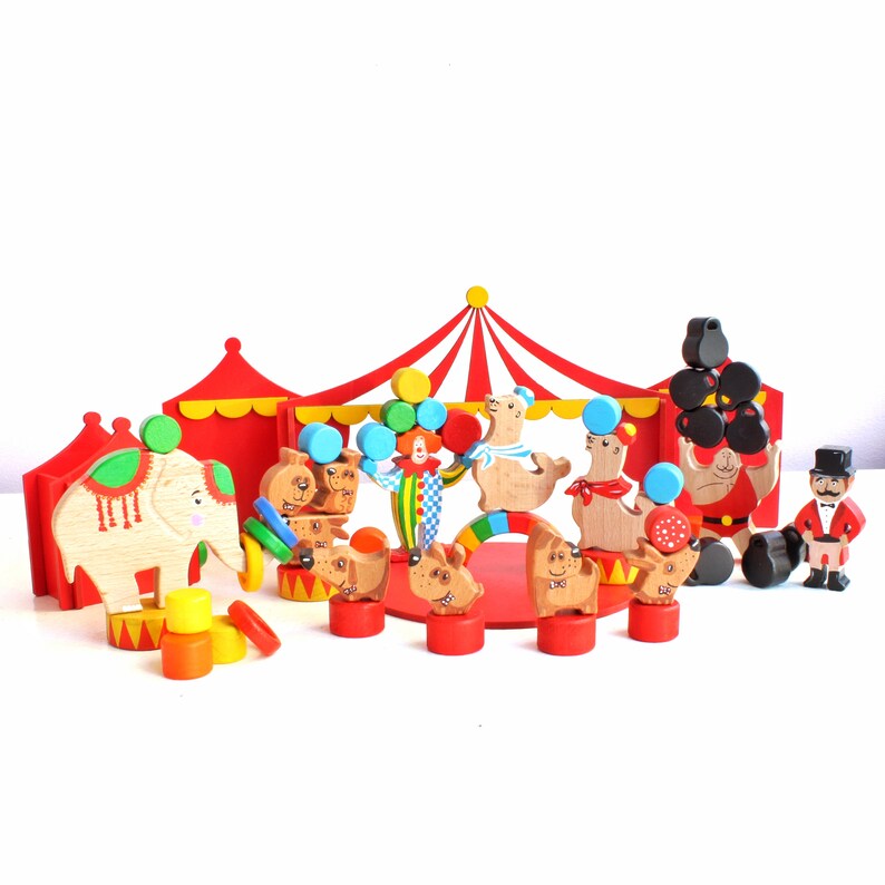 BIG SET Circus 60 pcs Wooden toy Circus Animals Nature table Etsy