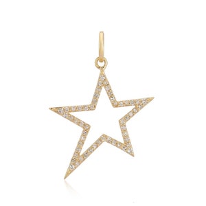 14k Diamond Star Charm, Solid 14k Gold Diamond Charm, Diamond Star Pendant, Christmas Gift, North Star Necklace, 14k Celestial necklace