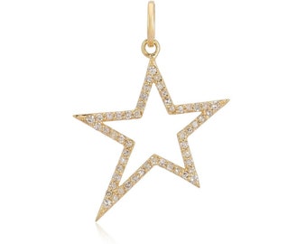 14k Diamond Star Charm, Solid 14k Gold Diamond Charm, Diamond Star Pendant, Christmas Gift, North Star Necklace, 14k Celestial necklace