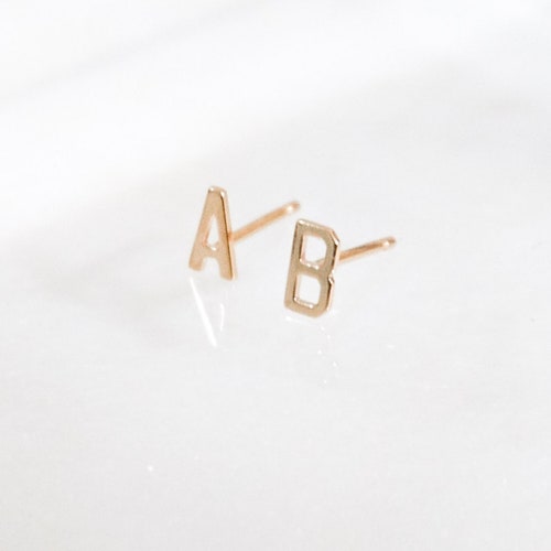 14k Gold Initial Earrings Solid Gold Studs Personalized Etsy