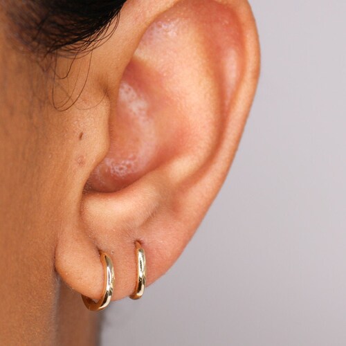 14k Diamond Huggie Hoop Earrings Solid Gold Hoop Earrings Etsy