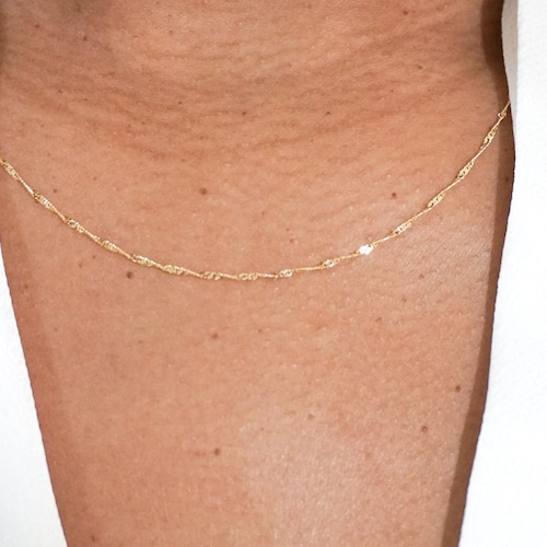 14k Yellow Gold Diamond Cut Singapore Chain Necklace Solid Etsy