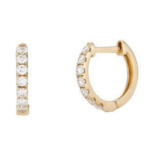 14k Diamond Hoop Earrings, Solid Gold Hoop Earrings, black friday, 14k Gold Diamond Huggie Hoops, 14k Gold Hoops, 2nd hole earring - (3-A2)