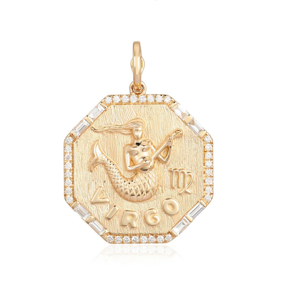 14K Diamond Zodiac Charm, Diamond Zodiac Pendant, 14k Virgo Jewelry, Horoscope Jewelry, Aries