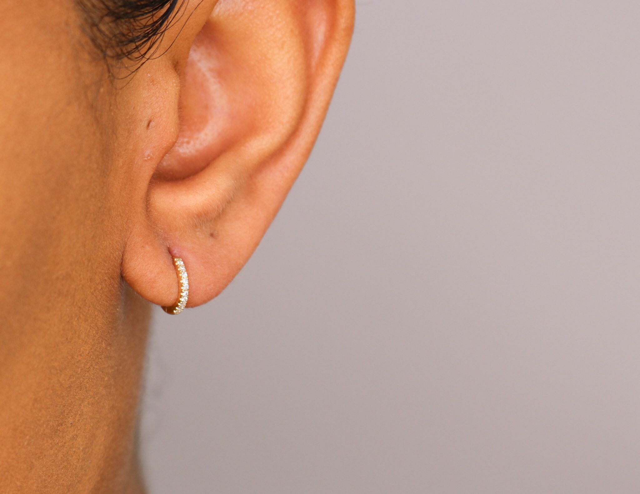 14k Diamond Huggie Hoop Earrings Solid Gold Hoop Earrings Etsy