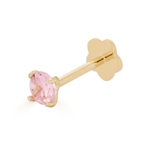 14K Pink CZ Threaded Labret, Solid Gold Helix Jewelry, 14K Tragus Jewelry, Solid gold screw back earring, gold conch earring, flat back stud
