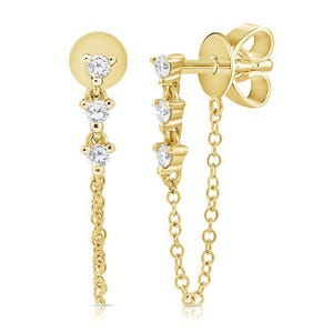 14K 3 Diamond Chain Stud Earrings