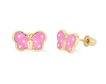 14K große rosa Schmetterling Ohrstecker, Ohrringe aus solidem Gold für Mädchen, Schmetterling Ohrringe für Mädchen, Ohrringe aus solidem Gold für Kinder