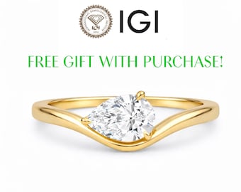 14K Lab Diamond Pear Shaped Curved Ring, 0.50 ct- 3.00 Ct Pear Cut Lab Grown Diamond Ring, Diamond Pinky Ring, Gold Diamond Solitaire Ring
