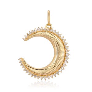 14K Textured Moon Charm, diamond moon charm, celestial jewelry, diamond celestial charm, Diamond moon pendant, 14k gold moon charm, gift