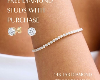 Diamond Tennis Bracelet, D/E/F VS 1.50 ct - 6.00 ct, 14K Lab Grown Diamond Tennis Bracelet, 14K Solid Gold Tennis Bracelet, Anniversary Gift