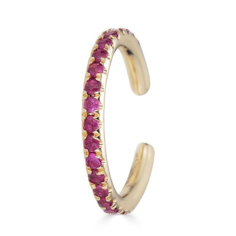14k Solid Gold Ruby Ear Cuff image 1