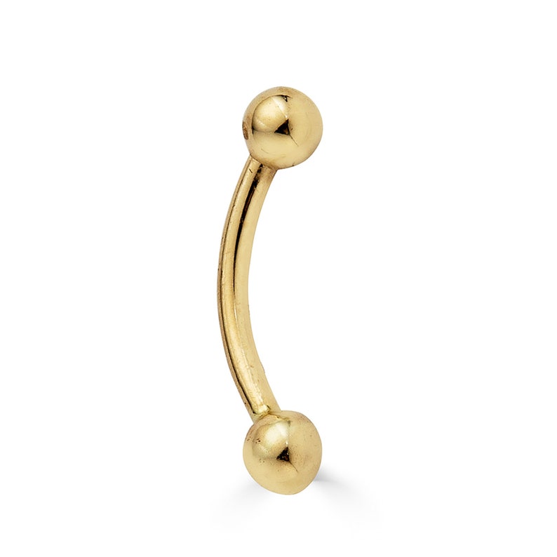 14K Solid Gold curved barbell, 16g curved barbell body jewelry, Solid Gold Eyebrow Piercing, Real Gold body piercing jewelry 14K Yellow Gold
