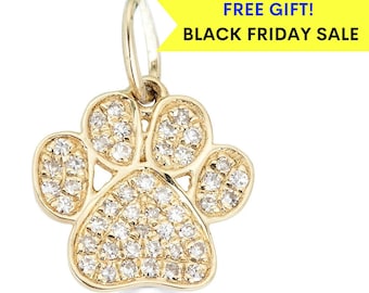 14k Diamond Paw Print, Diamond Dog Necklace, Cat Dog Paw Print Pendant Necklace, Pet Necklace, black friday sale, Paw Charm, Pet Lover Gift