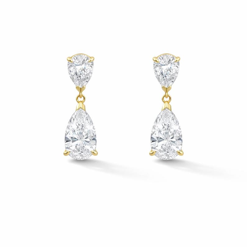 14K Double Pear Lab Diamond Drop Earring image 2