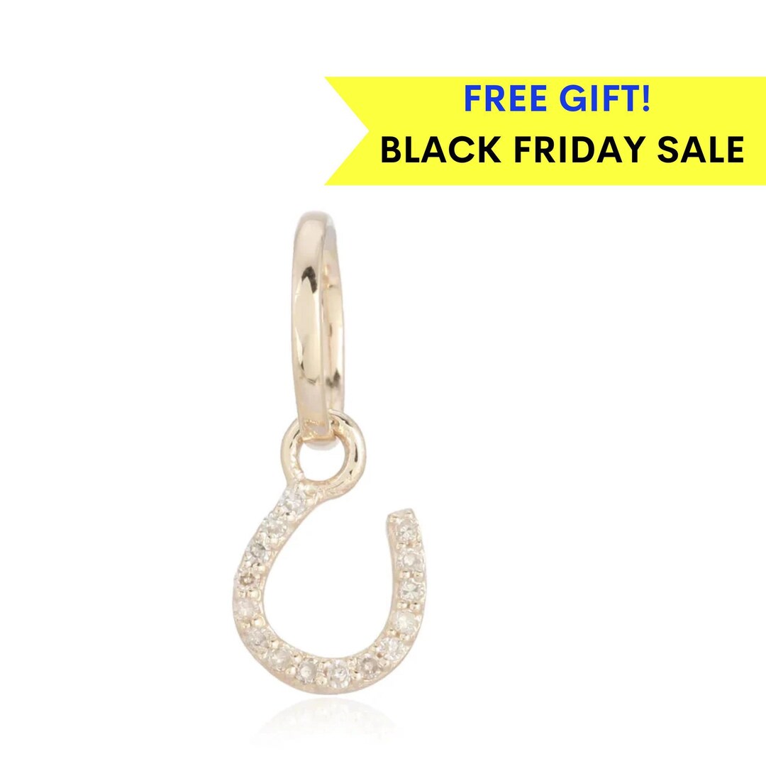 14K Mini Horseshoe Charm, Gold Diamond Horseshoe Charm