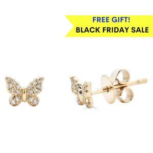 14k Diamond Butterfly Studs, Butterfly Stud Earrings, Real Diamond Earrings, 14k Everyday Earrings, Jewelry Gift For Her, Butterfly Studs