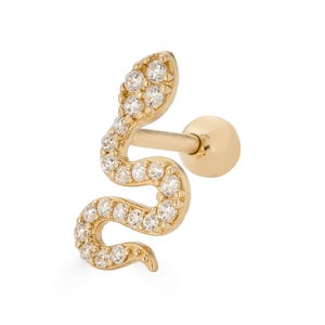 14K CZ Snake Threaded Labret, 18G Solid Gold Snake Threaded Body Jewelry, Cartilage Jewelry, Helix, Conch Jewelry, Daith Piercing jewelry