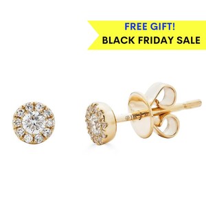 14k Diamond Halo Studs, 14k Everyday Earrings, Diamond Stud Earrings, 14k Real Gold Earrings, Gold Earrings For Her, Halo Diamond Studs