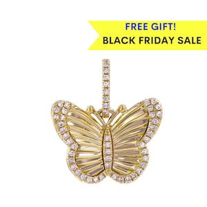 14K Diamond Butterfly Charm, real gold diamond butterfly pendant, solid gold butterfly charm, mothers day gift, gift for her, gold butterfly
