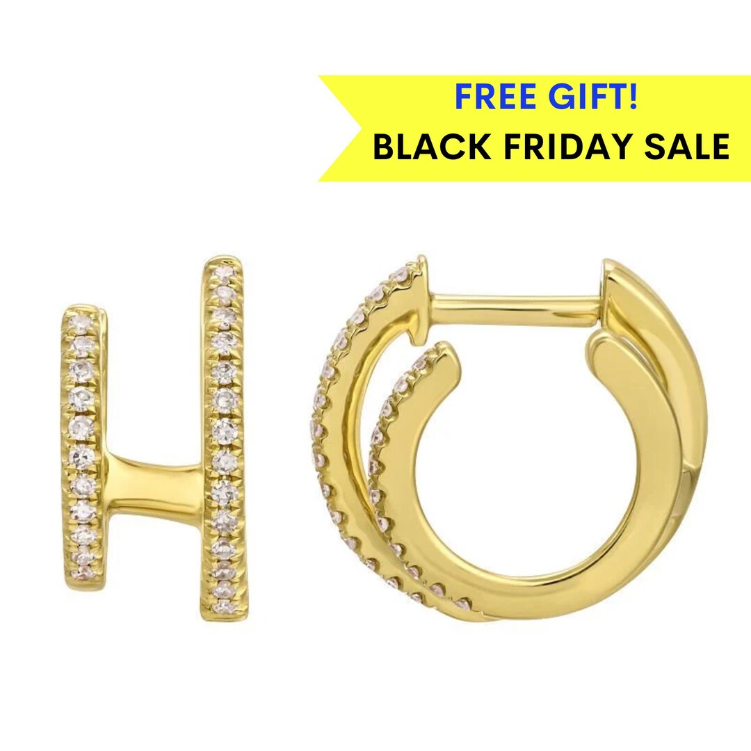 14k Gold and Sterling Silver Double Huggie Chain Earrings with Crystals