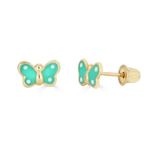 14K Small Butterfly Studs, 14k solid gold butterfly stud earrings, real gold earrings for girls, gift for girls, baby screw back earrings