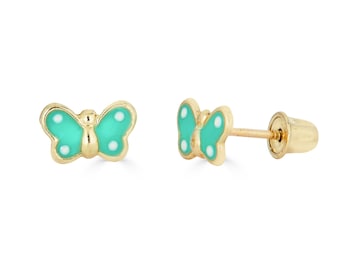14K kleine Schmetterling Ohrstecker, 14k solide Gold Schmetterling Ohrstecker, echte Gold Ohrringe für Mädchen, Geschenk für Mädchen, Baby Ohrringe