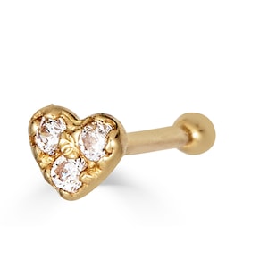 Piercing al naso a forma di cuore in zirconi cubici 14K, gioielli per il naso a forma di cuore, anello al naso a forma di cuore in oro massiccio, piercing al naso a forma di cuore in oro vero, gioielli per il naso in oro massiccio