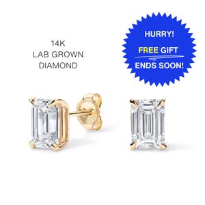 14K Emerald Cut Lab Diamond Stud Earrings, IGI Certified Diamond Studs 14K Lab Grown diamond studs, everyday diamond earrings, gift for her