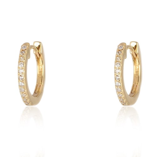 14k Diamond Huggie Hoop Earrings Solid Gold Hoop Earrings Etsy
