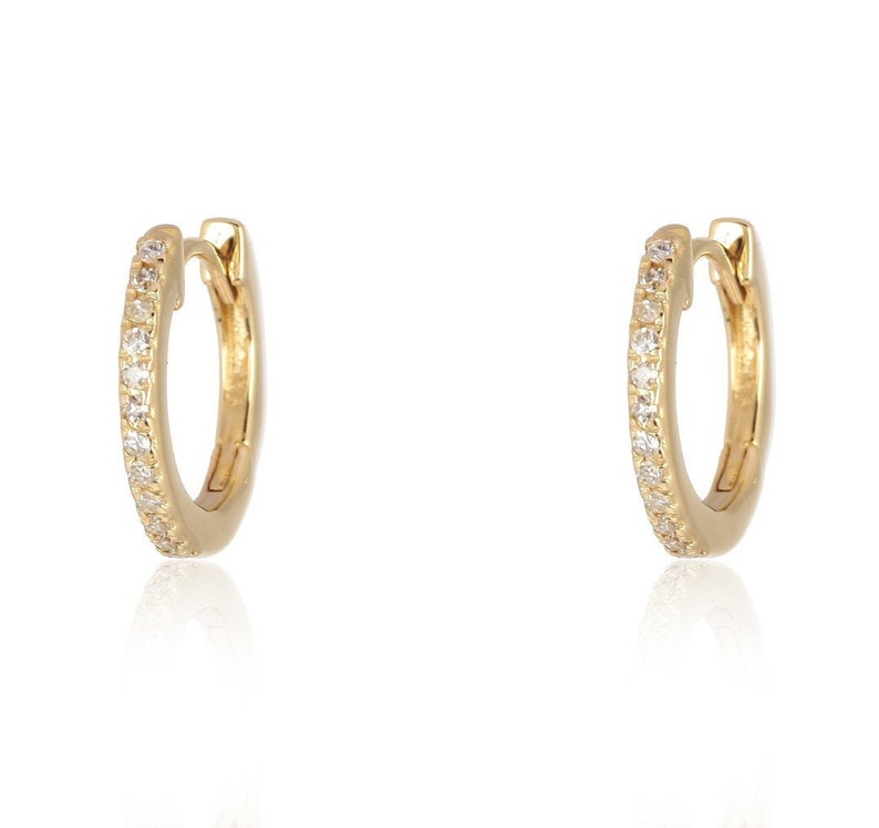 14k Diamond Hoop Earrings Solid Gold Hoop Earrings 14k Small Etsy