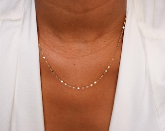 14k Gold Mirror Chain Link Necklace, Glitter Chain Necklace, Gold Chain Necklace, Long Layering Necklace, black friday sale, Christmas