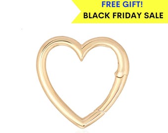 14K hartslot, massief gouden hartbedelslot, 14k gouden hangerhouder, echt gouden bedelhouder, 14k paperclipketting bedelhouder, valentijnskaarten