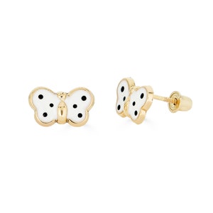 14K Large White Butterfly Studs, Solid Gold earrings for girls, Butterfly earrings for girls, Solid Gold Screw back earrings for children