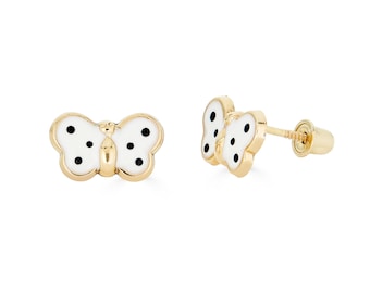 14K Solid Gold Schmetterling Ohrstecker, Schraube zurück
