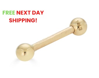 14K Solid Gold Ball Straight Barbell Earring, 16Gauge, Eyebrow, Cartilage, Helix, Tragus, Rook, Daith, Conch, Lip,Body Piercing Jewelry