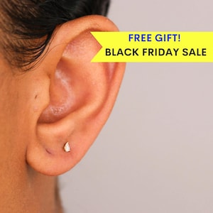 14k Gold Tiny Diamond Studs, Pear Studs, Dainty gold studs, dainty diamond studs, 2nd hole earring, Cartilage Stud, black friday sale gift